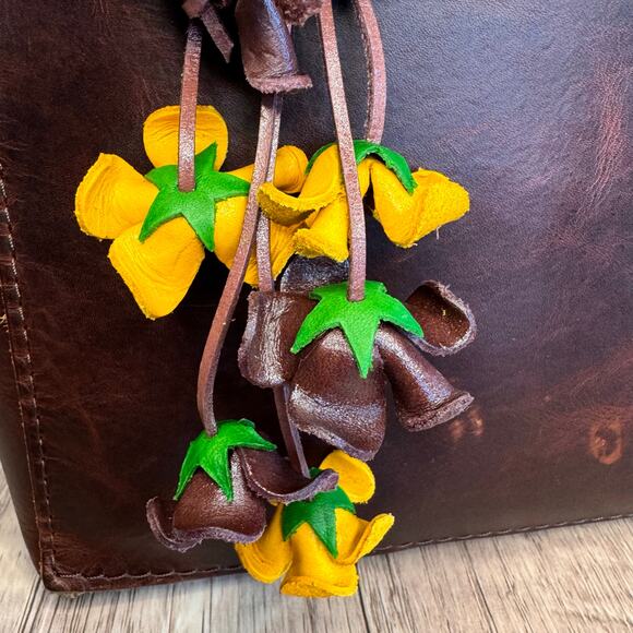 Leather Yellow Rose Purse Charm Genuine Leather Flower Bag Charm NEW FAST SHIP - Picture 4 of 8